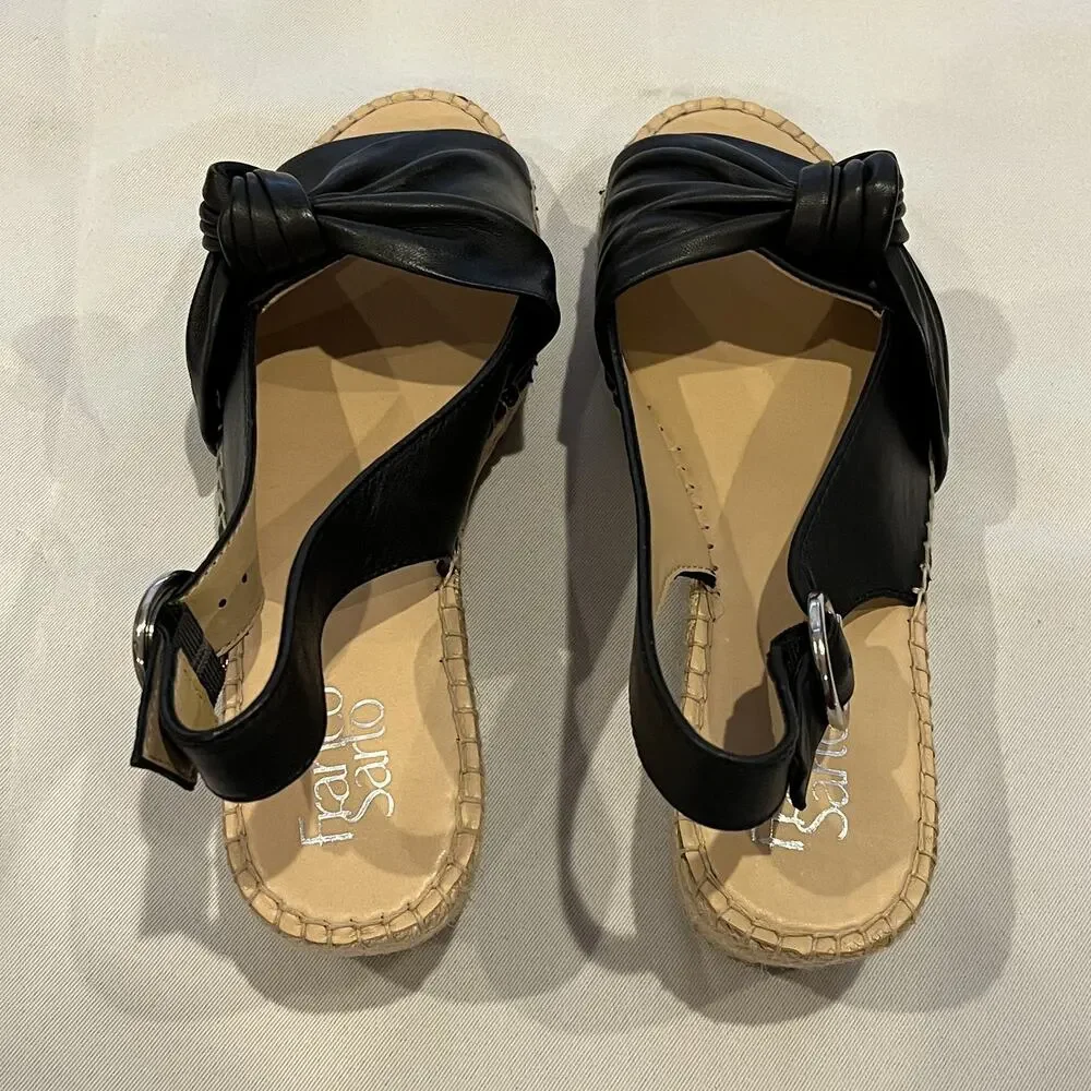Franco Sarto Shoes Womens Size 9M Black Suede Espadrille Slingback Pirouette Bow